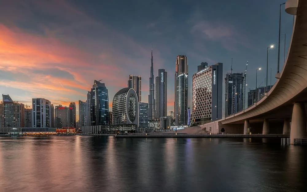 Dubai skyline at sunset